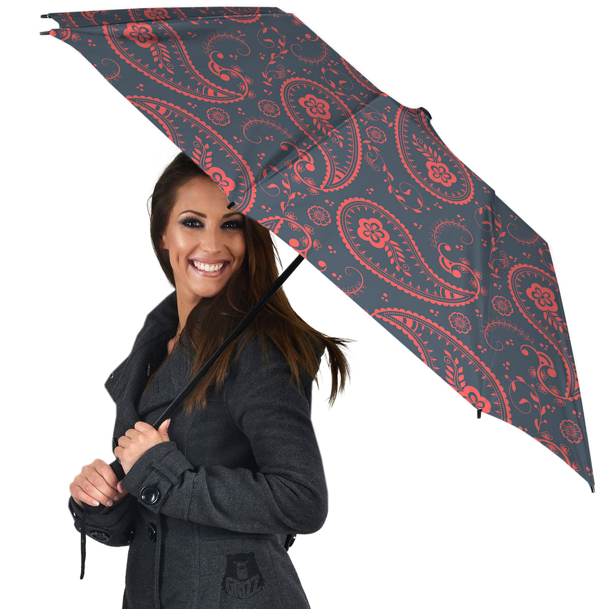 Paisley Red And Grey Print Pattern Umbrella-grizzshop