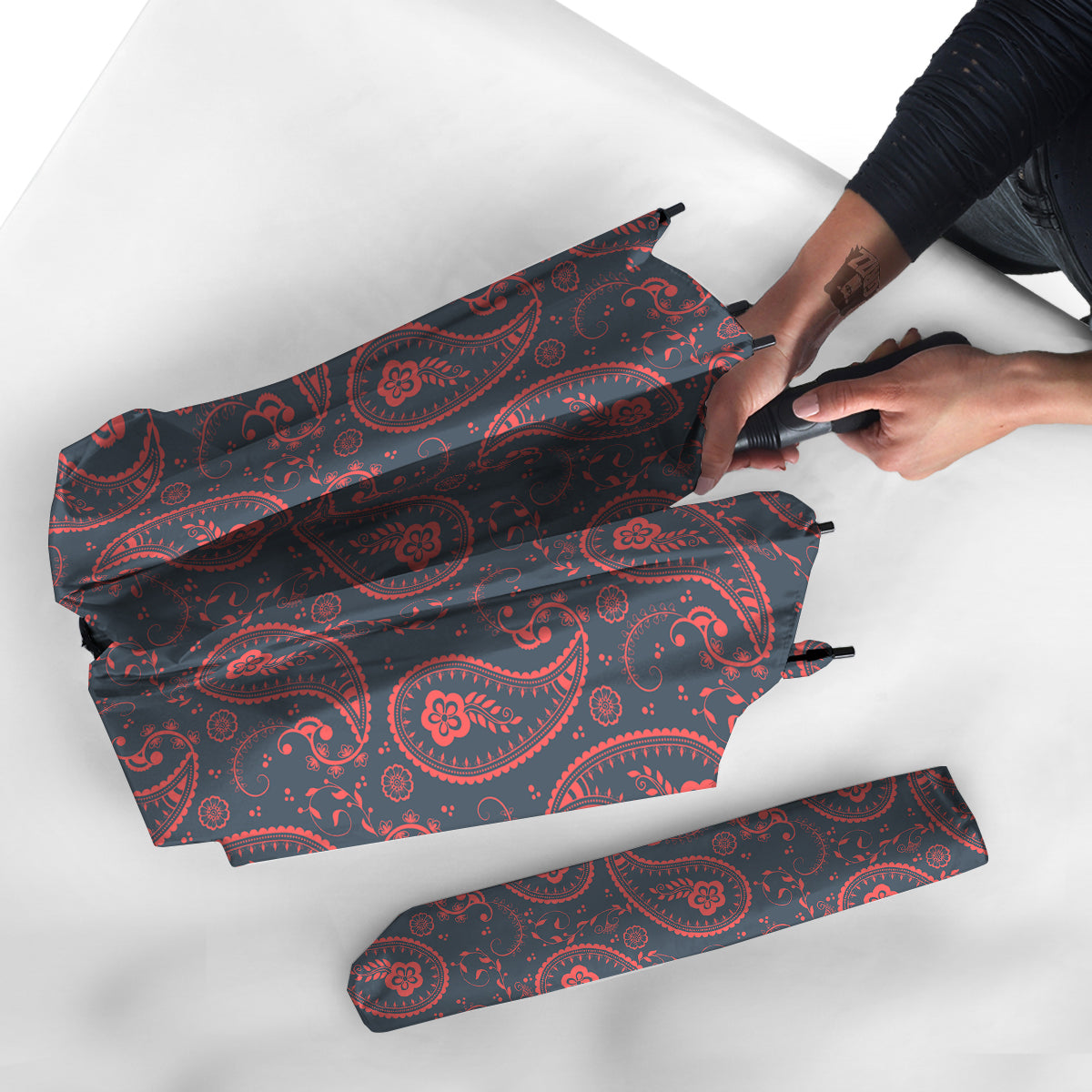 Paisley Red And Grey Print Pattern Umbrella-grizzshop