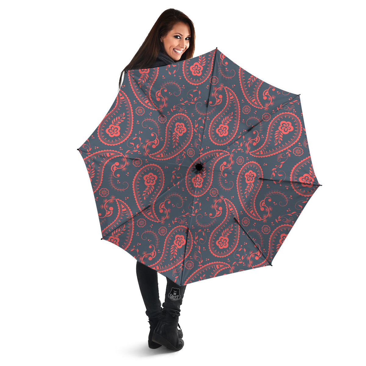 Paisley Red And Grey Print Pattern Umbrella-grizzshop