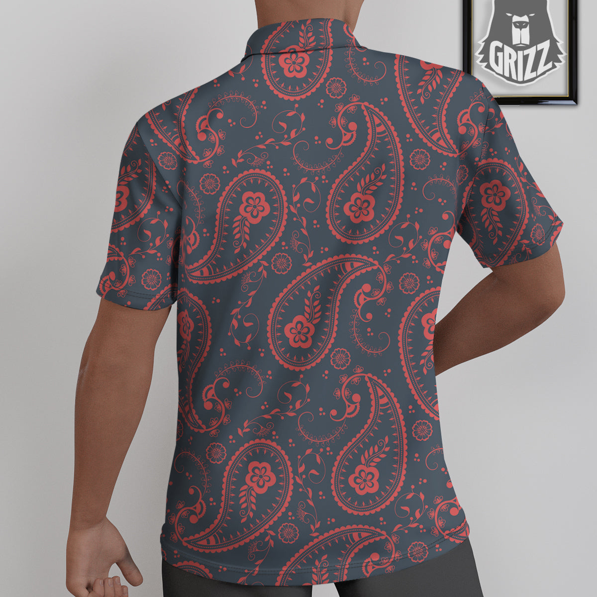 Paisley Red And Grey Print Pattern Untucked Shirts-grizzshop