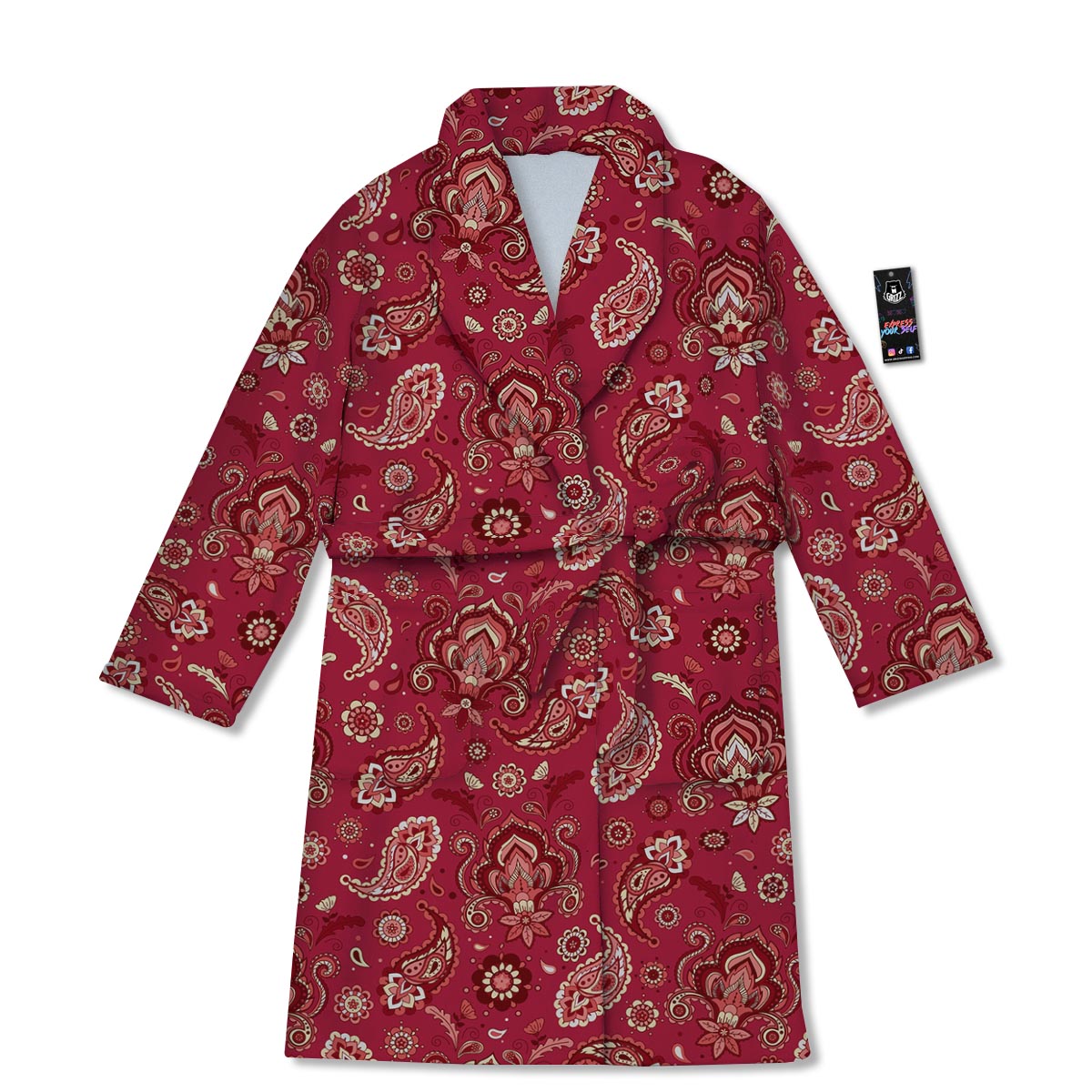Paisley Red Print Pattern Bathrobe-grizzshop