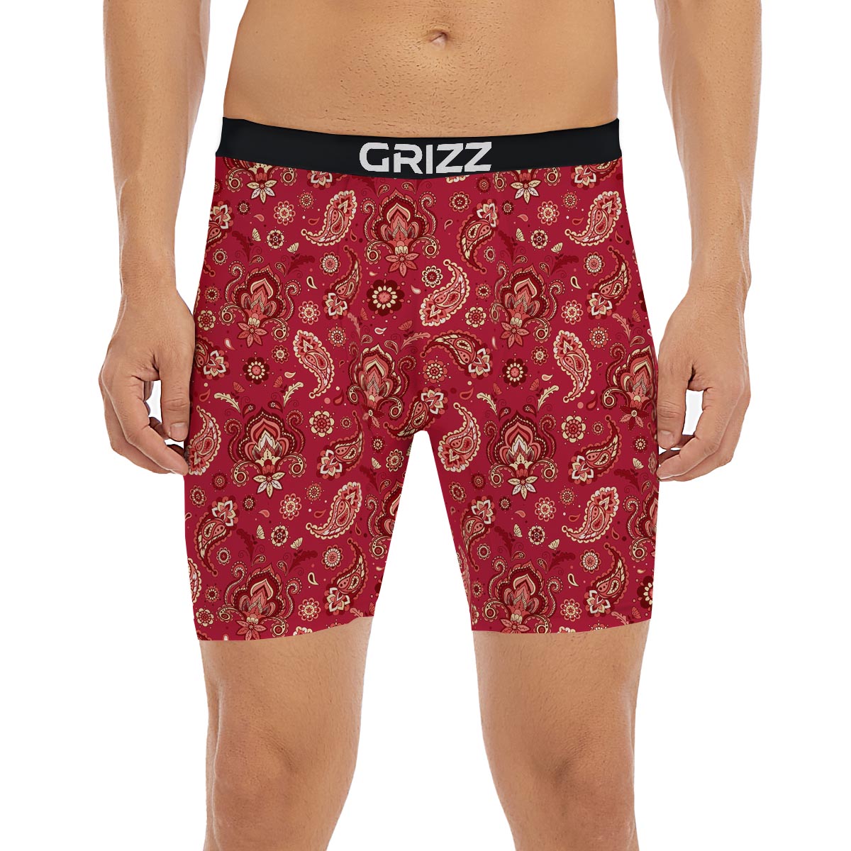 Paisley Red Print Pattern Boxer Briefs-grizzshop