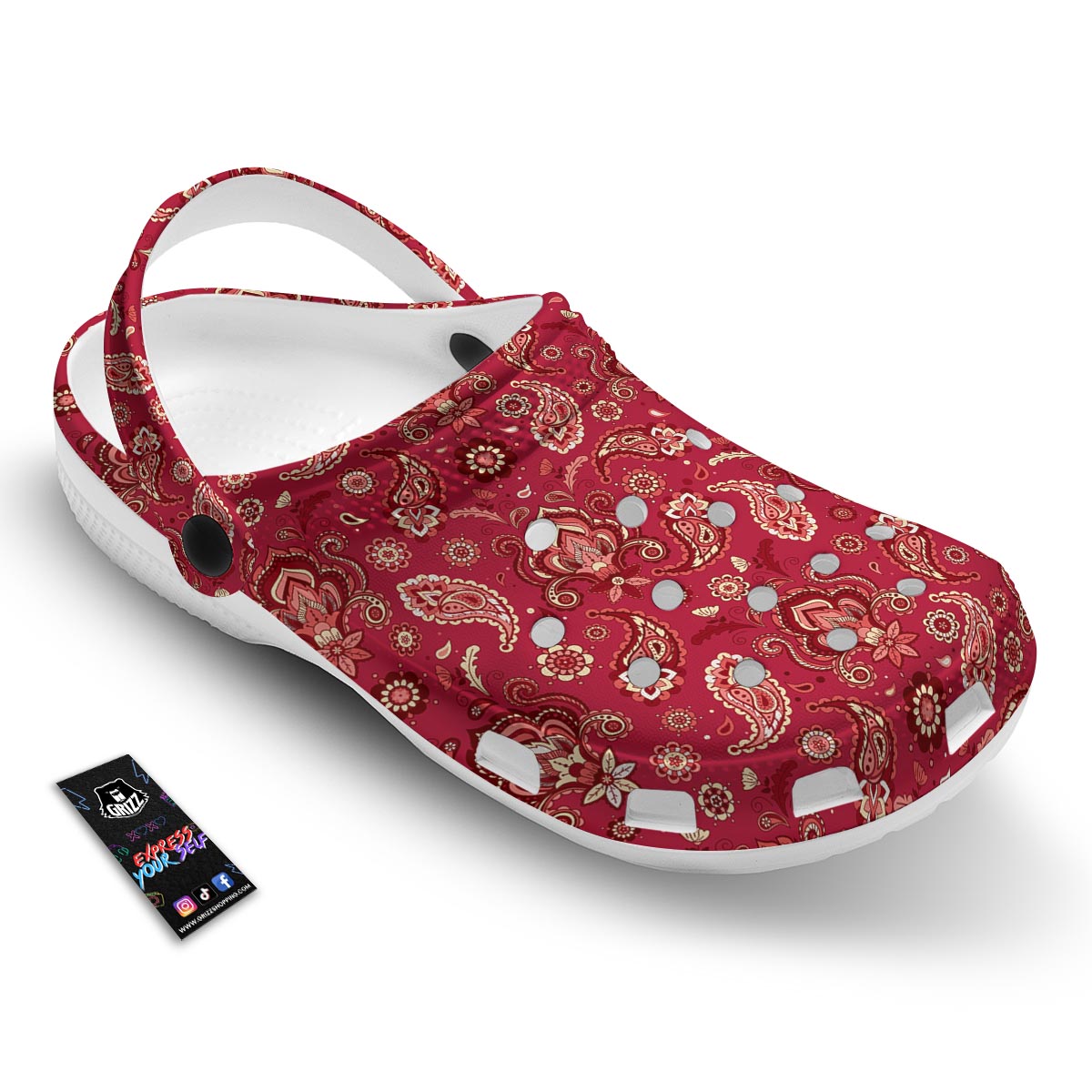 Paisley Red Print Pattern Clog-grizzshop