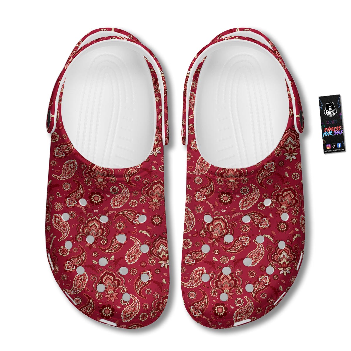 Paisley Red Print Pattern Clog-grizzshop