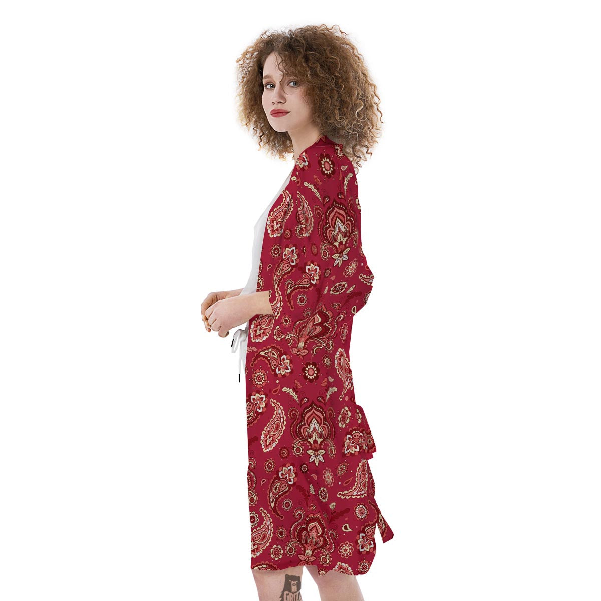 Paisley Red Print Pattern Kimono-grizzshop