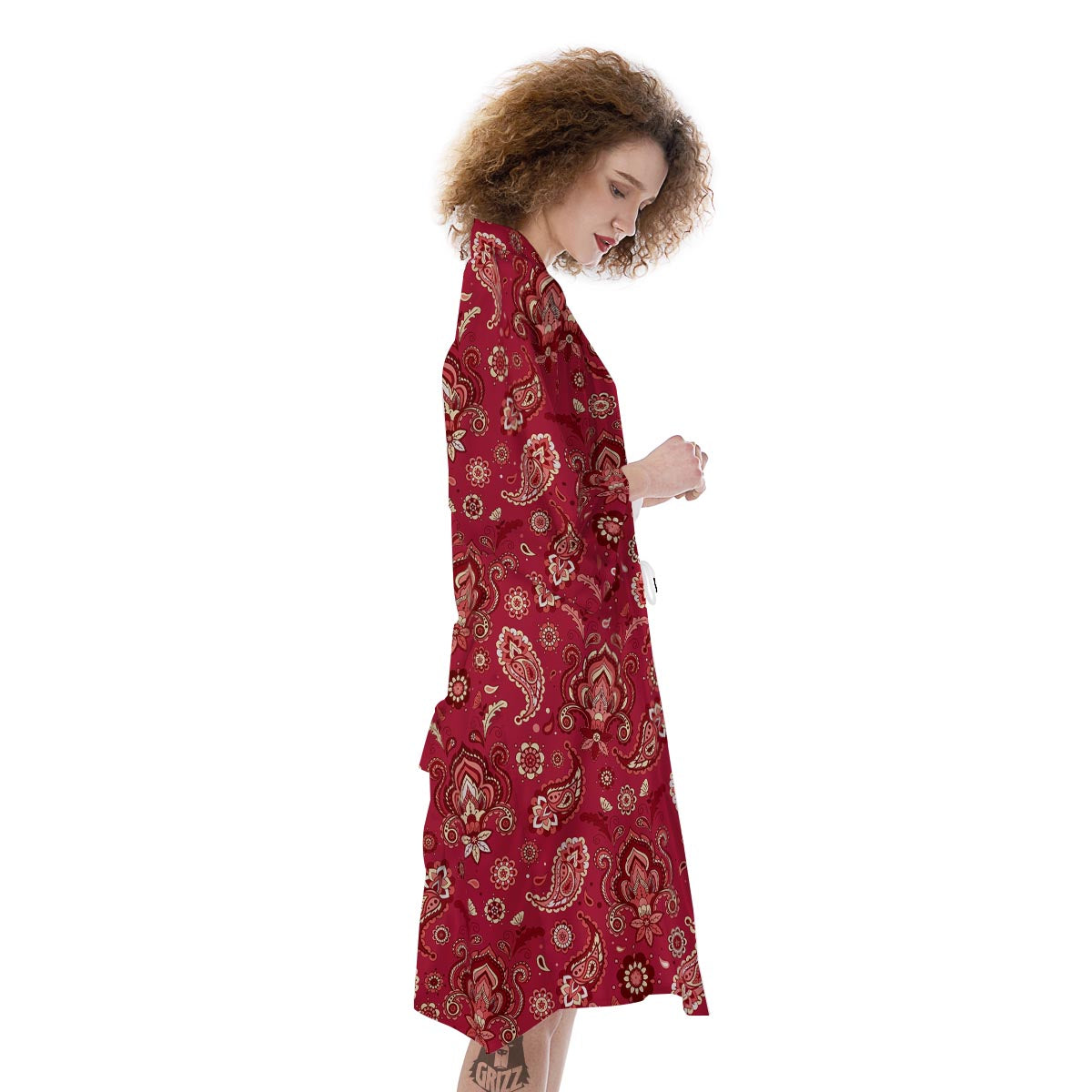 Paisley Red Print Pattern Kimono-grizzshop