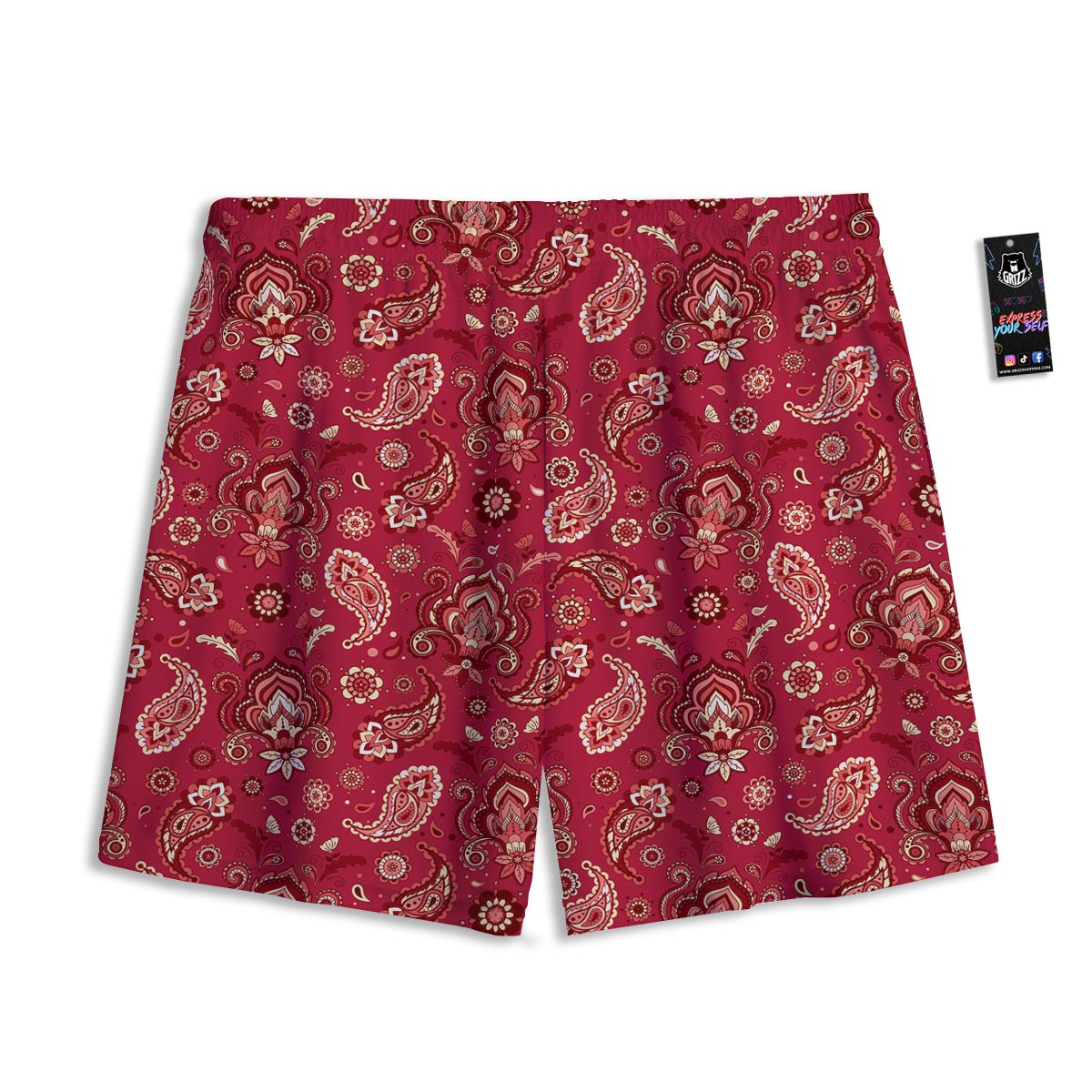 Paisley Red Print Pattern Mesh Shorts