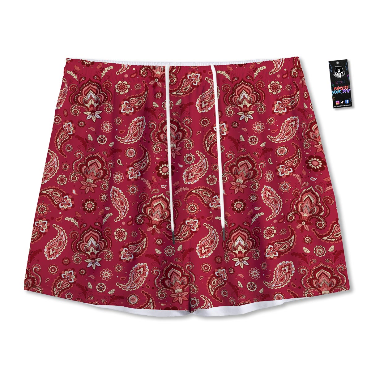 Paisley Red Print Pattern Mesh Shorts