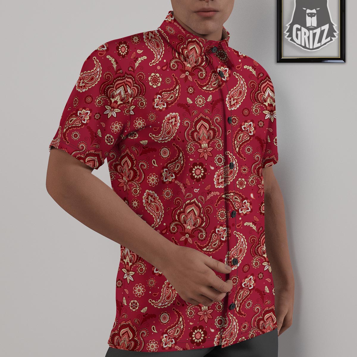 Paisley Red Print Pattern Untucked Shirts-grizzshop