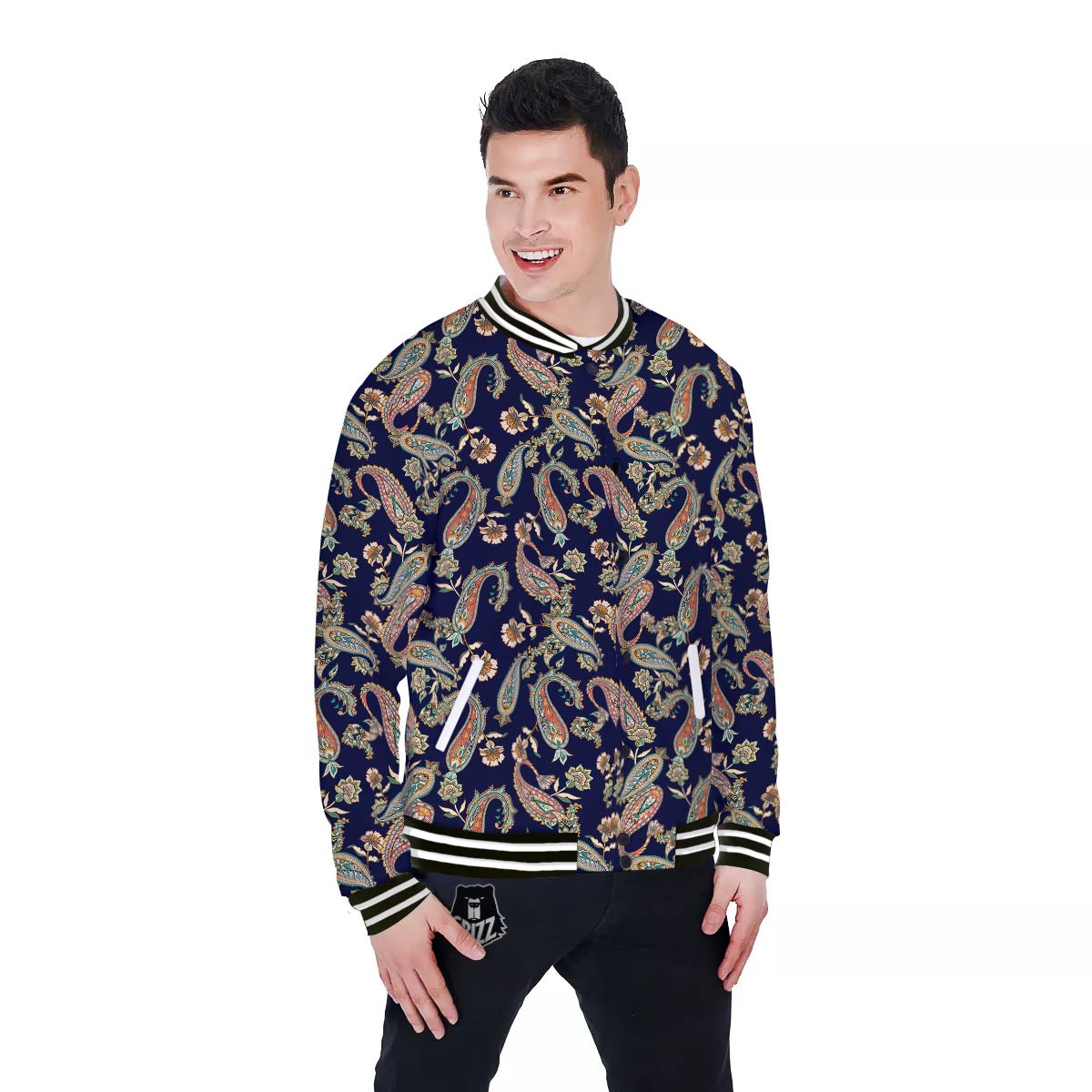 Paisley Retro Print Pattern Baseball Jacket-grizzshop