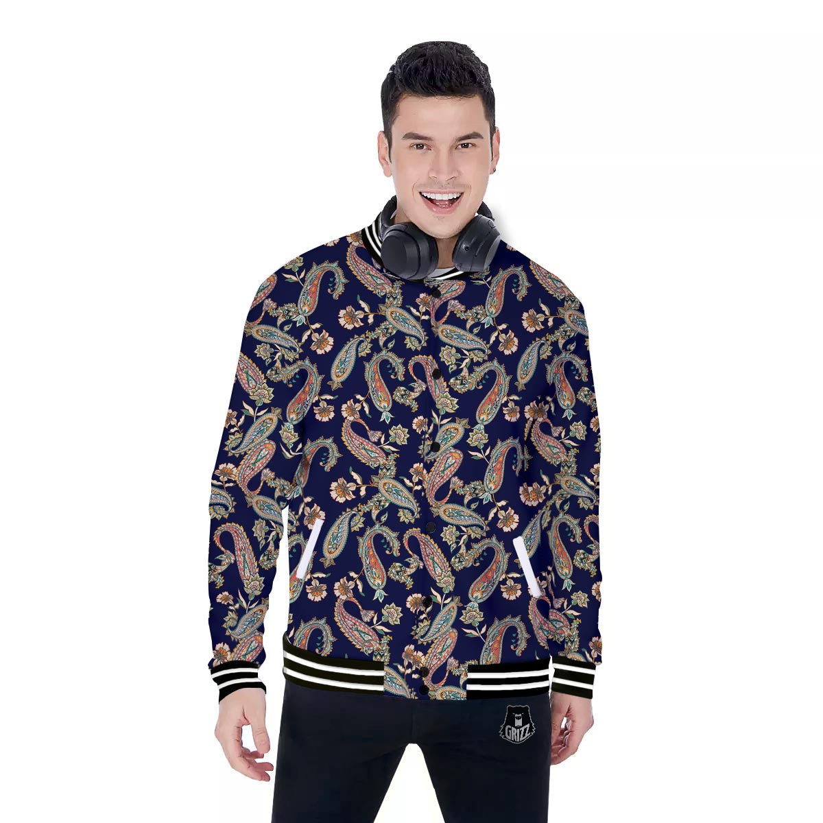 Paisley Retro Print Pattern Baseball Jacket-grizzshop