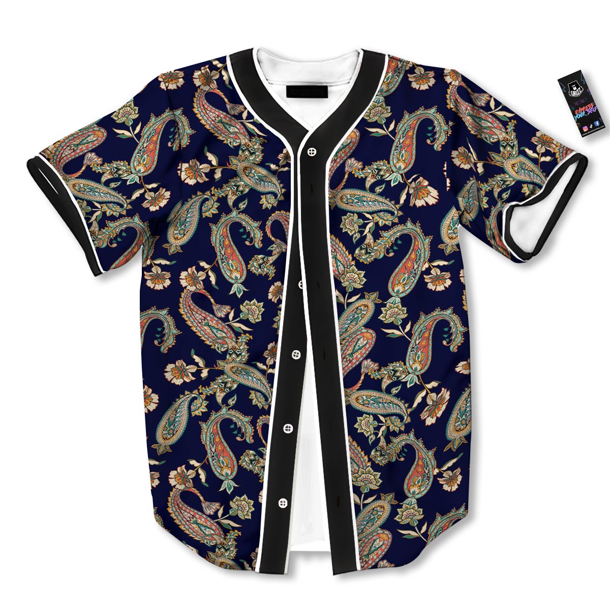 Paisley Retro Print Pattern Baseball Jersey-grizzshop