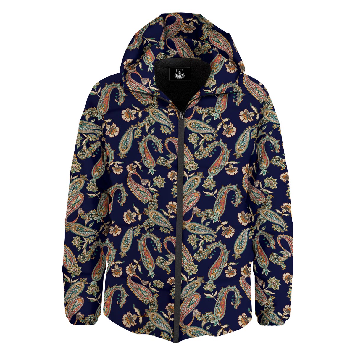 Paisley Retro Print Pattern Down Jacket-grizzshop