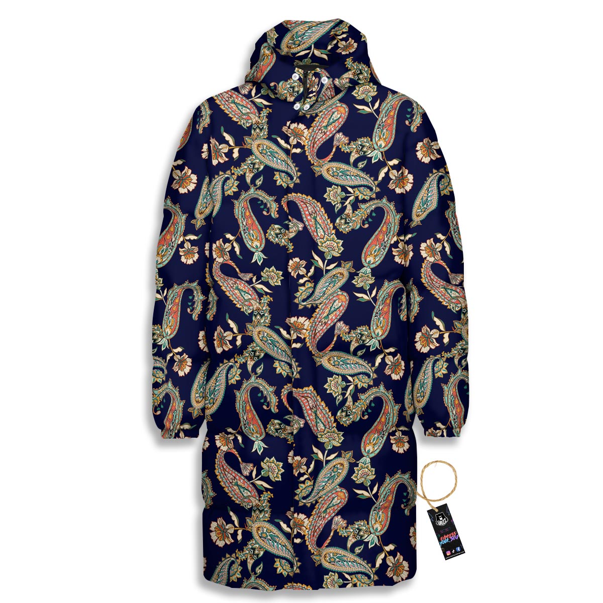 Paisley Retro Print Pattern Long Down Jacket-grizzshop