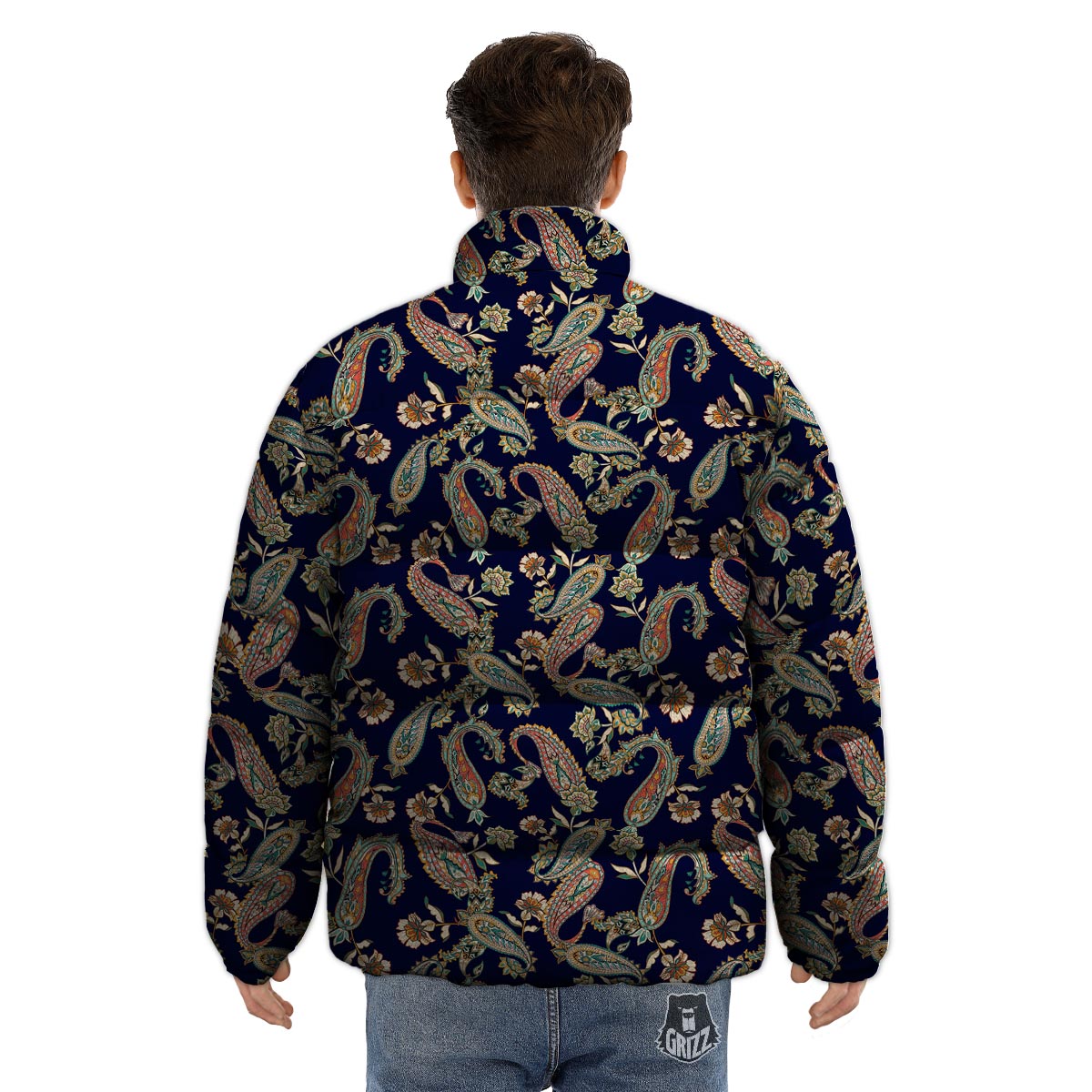 Paisley Retro Print Pattern Puffer Jacket-grizzshop