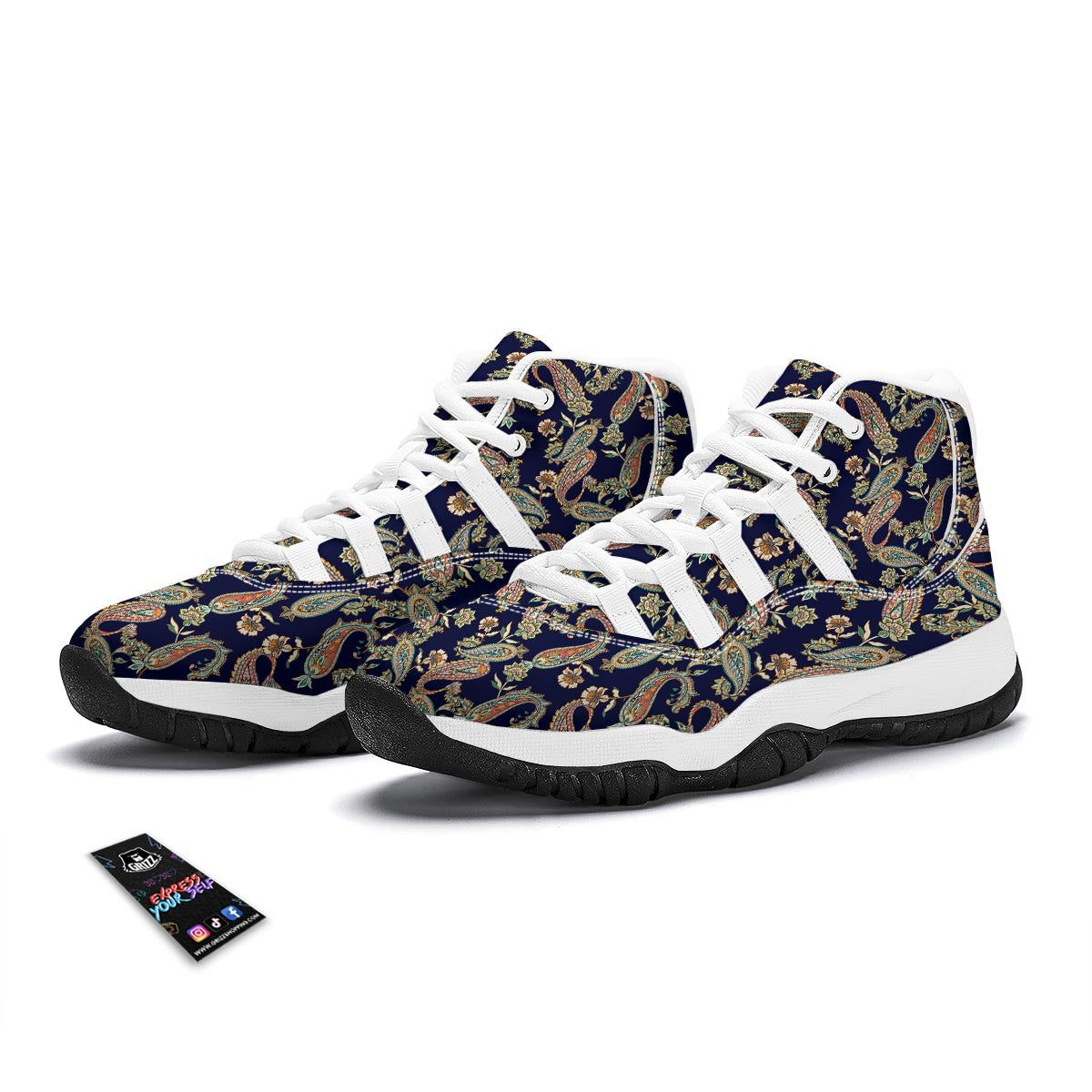 Paisley Retro Print Pattern White Bball Shoes-grizzshop