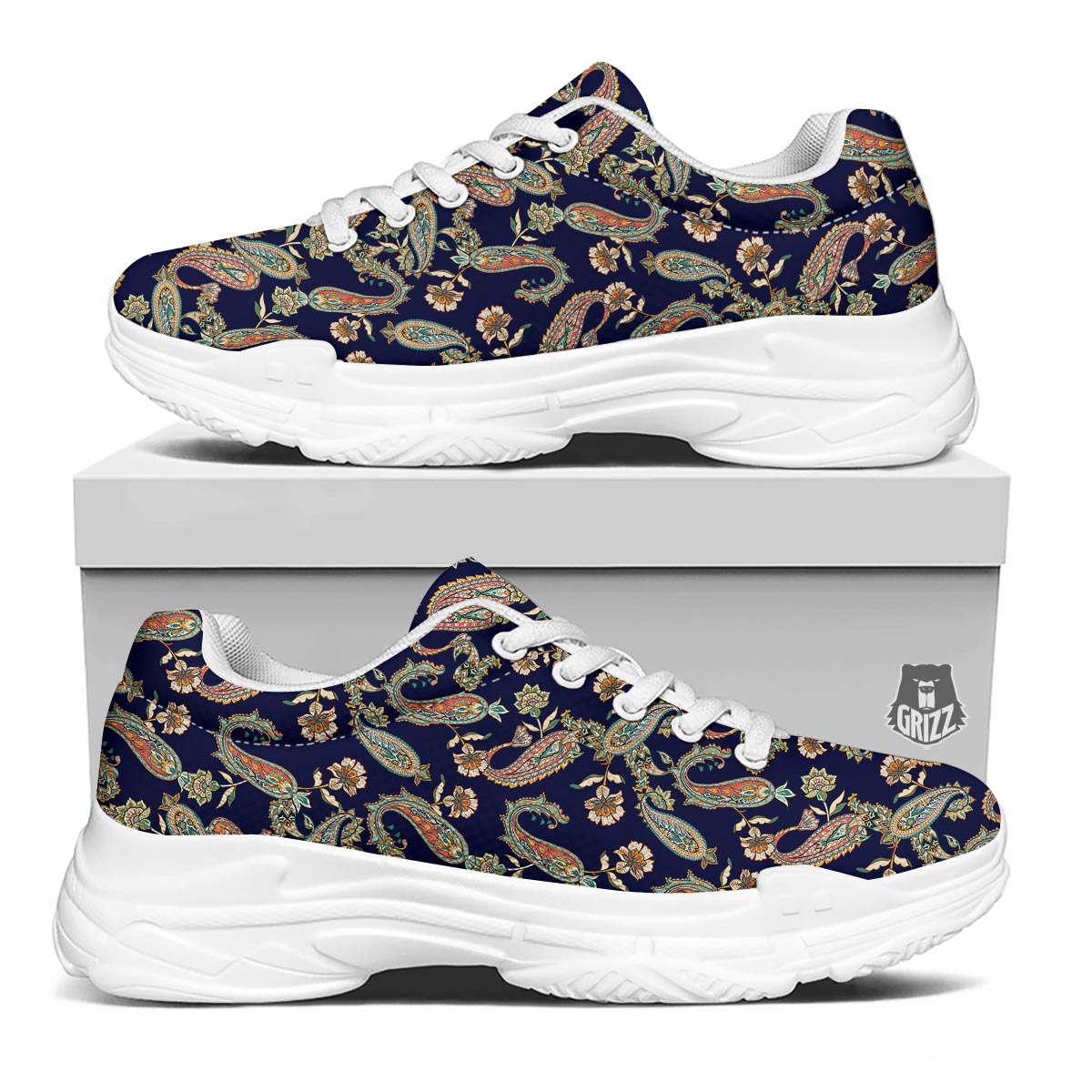 Paisley Retro Print Pattern White Chunky Shoes-grizzshop