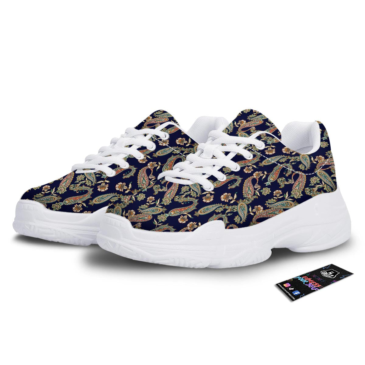 Paisley Retro Print Pattern White Chunky Shoes-grizzshop
