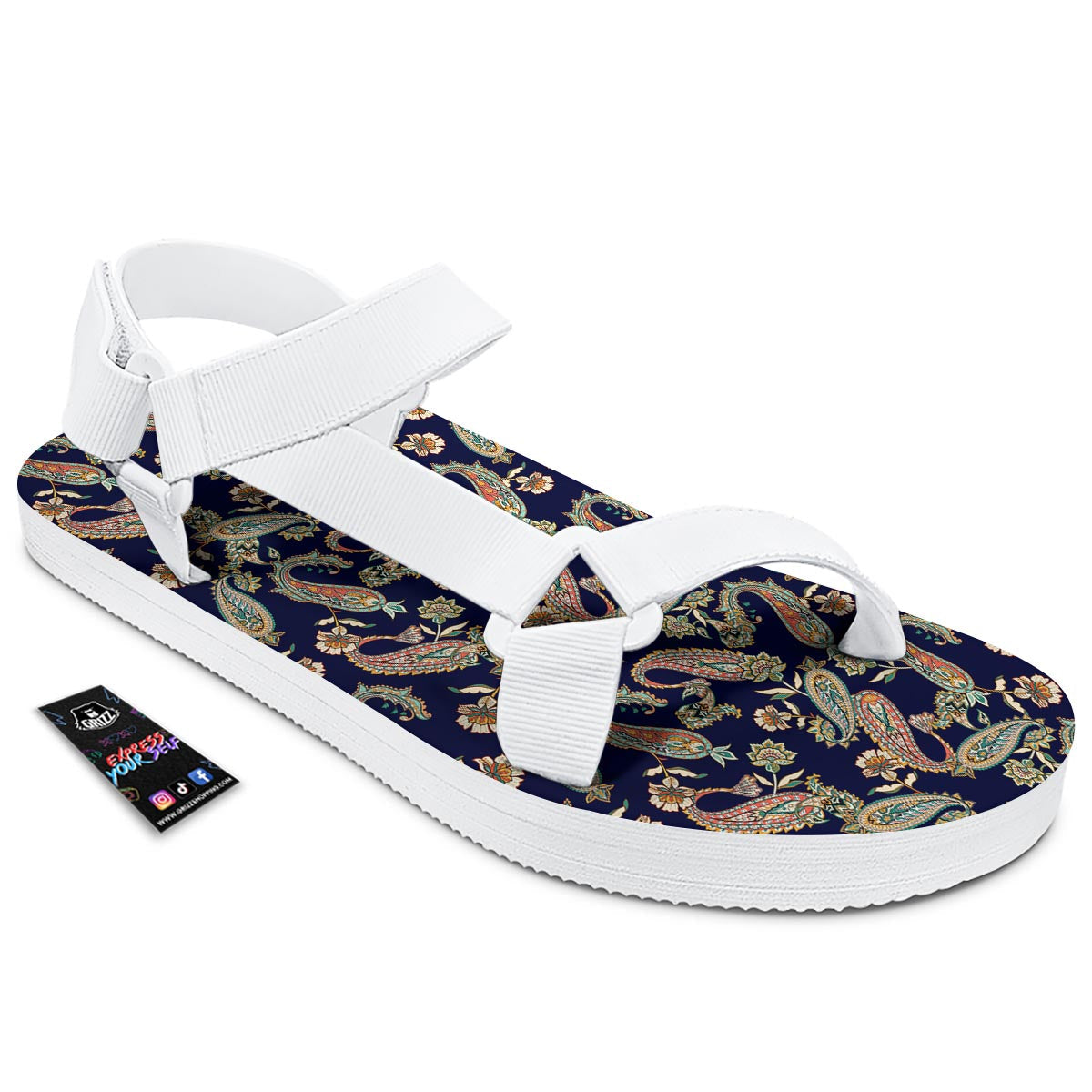 Paisley Retro Print Pattern White Open Toe Sandals-grizzshop