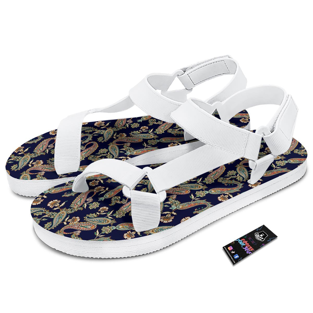 Paisley Retro Print Pattern White Open Toe Sandals-grizzshop