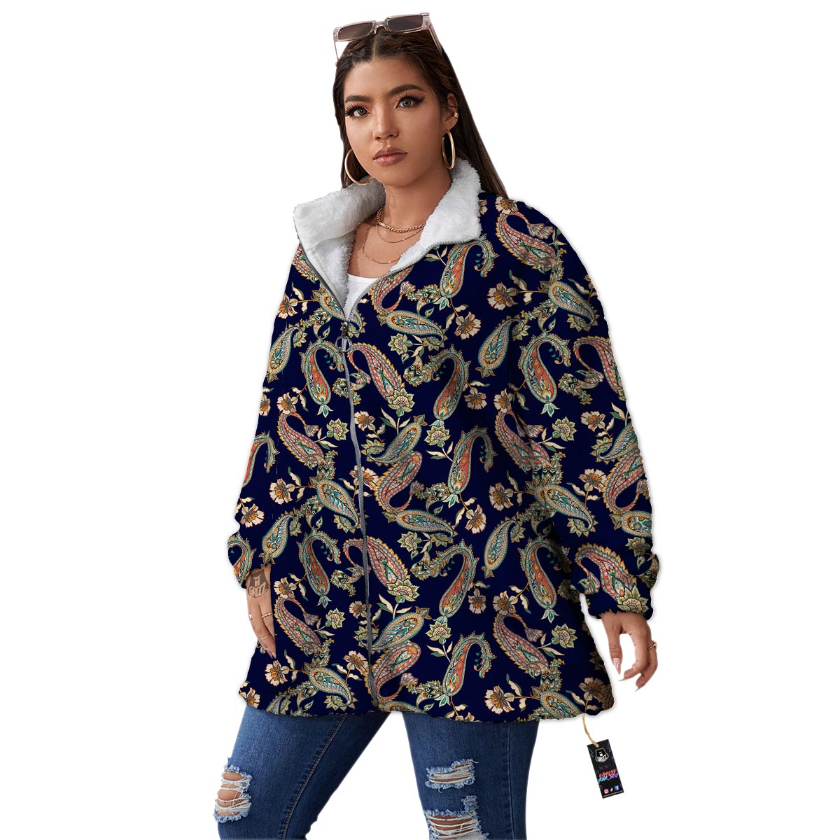 Paisley Retro Print Pattern Women's Sherpa Jacket-grizzshop