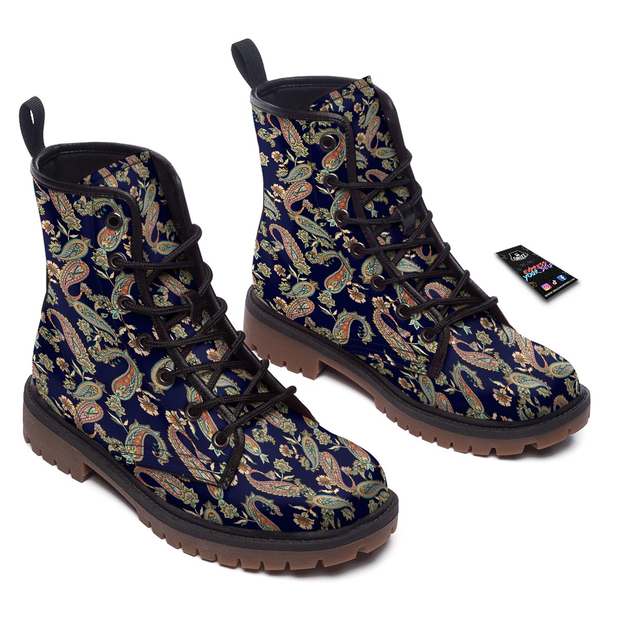 Paisley Retro Print Pattern Work Boots-grizzshop