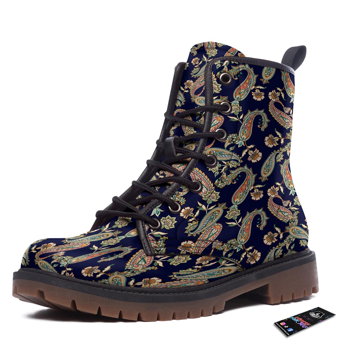 Paisley Retro Print Pattern Work Boots-grizzshop