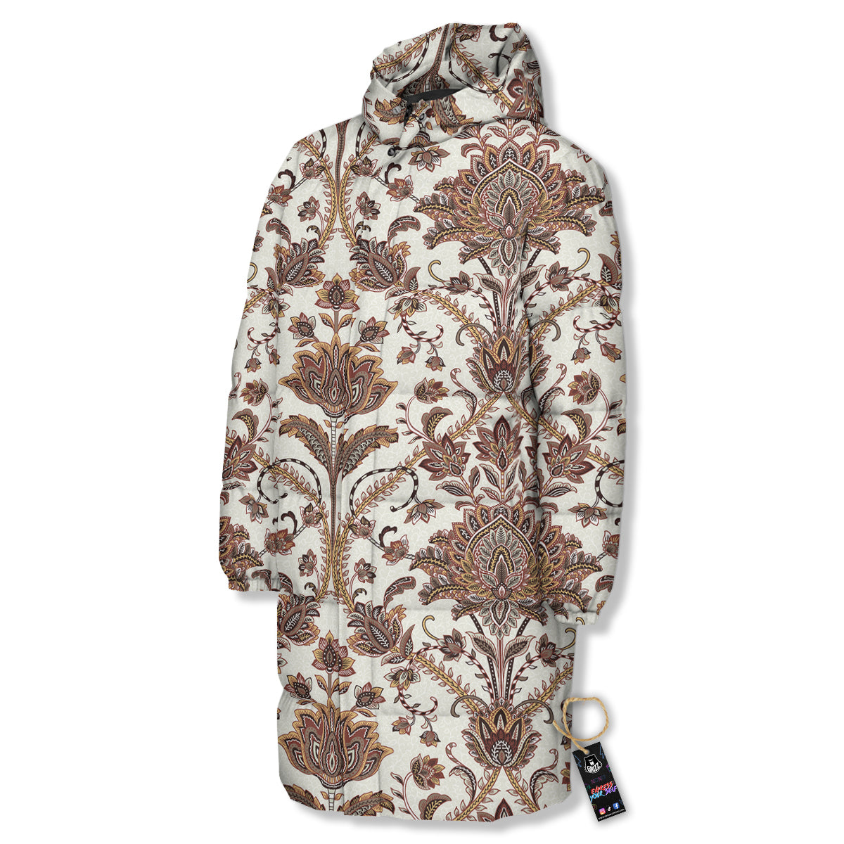 Paisley Vintage Pattern Long Down Jacket-grizzshop