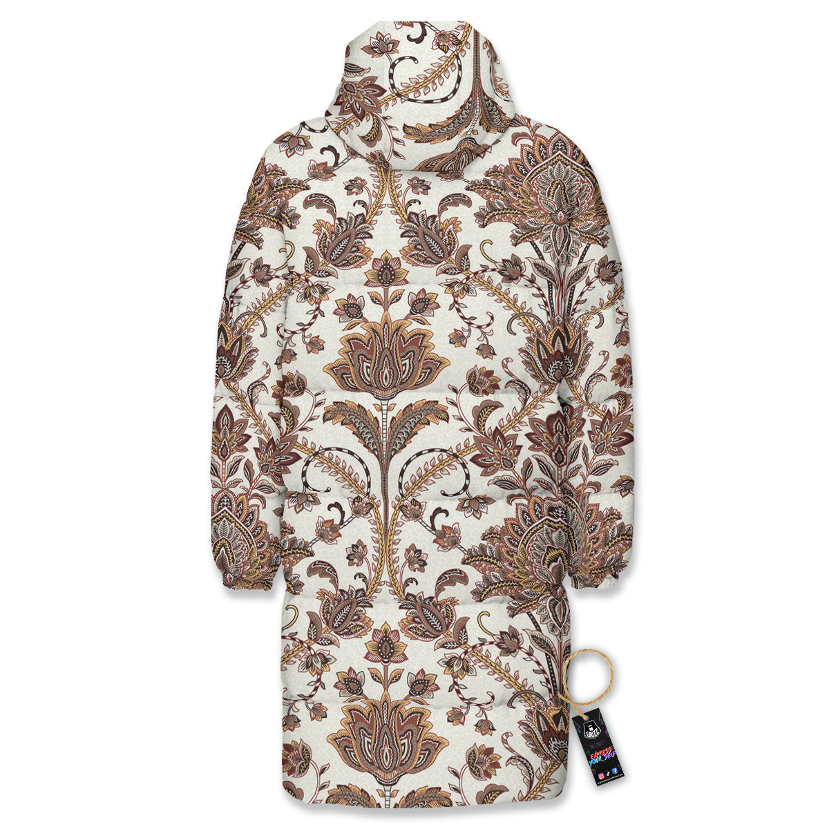 Paisley Vintage Pattern Long Down Jacket-grizzshop