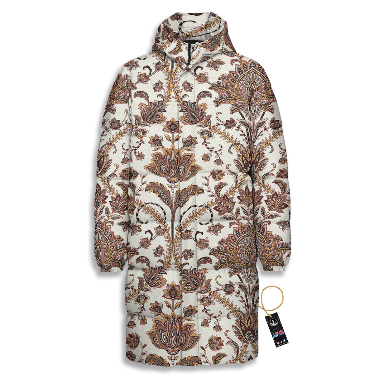 Paisley Vintage Pattern Long Down Jacket-grizzshop