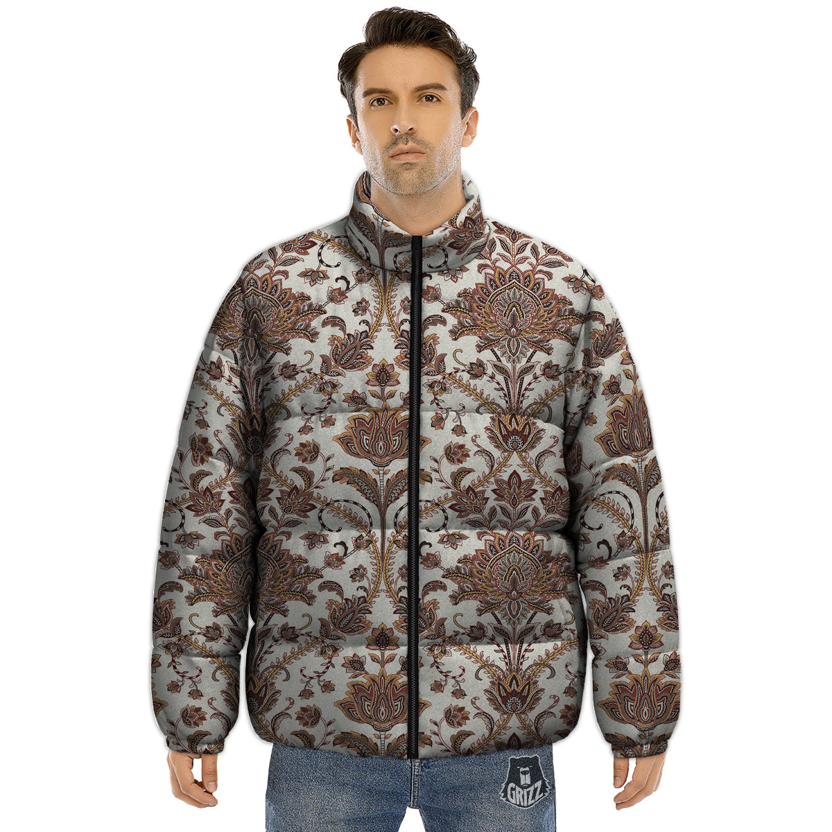 Paisley Vintage Pattern Puffer Jacket-grizzshop