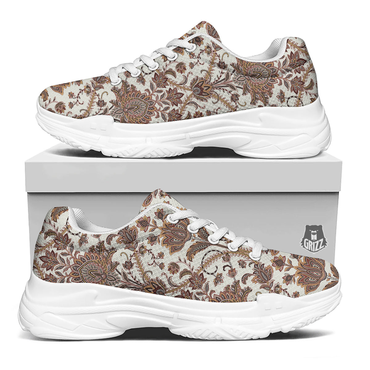 Paisley Vintage Pattern White Chunky Shoes-grizzshop