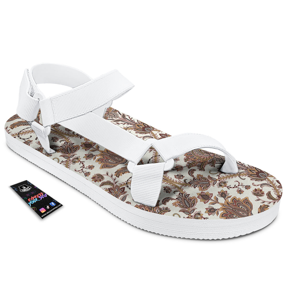 Paisley Vintage Pattern White Open Toe Sandals-grizzshop
