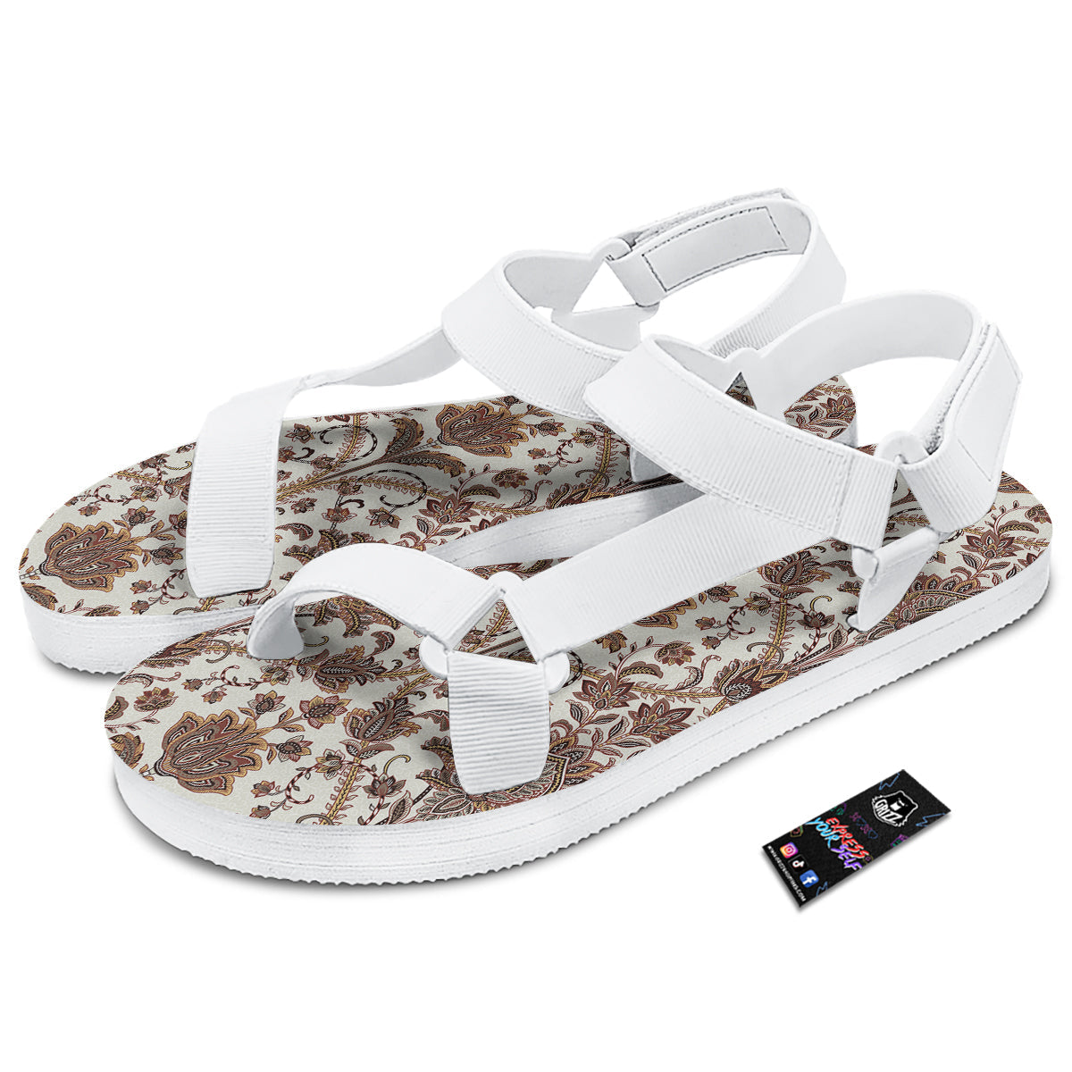 Paisley Vintage Pattern White Open Toe Sandals-grizzshop
