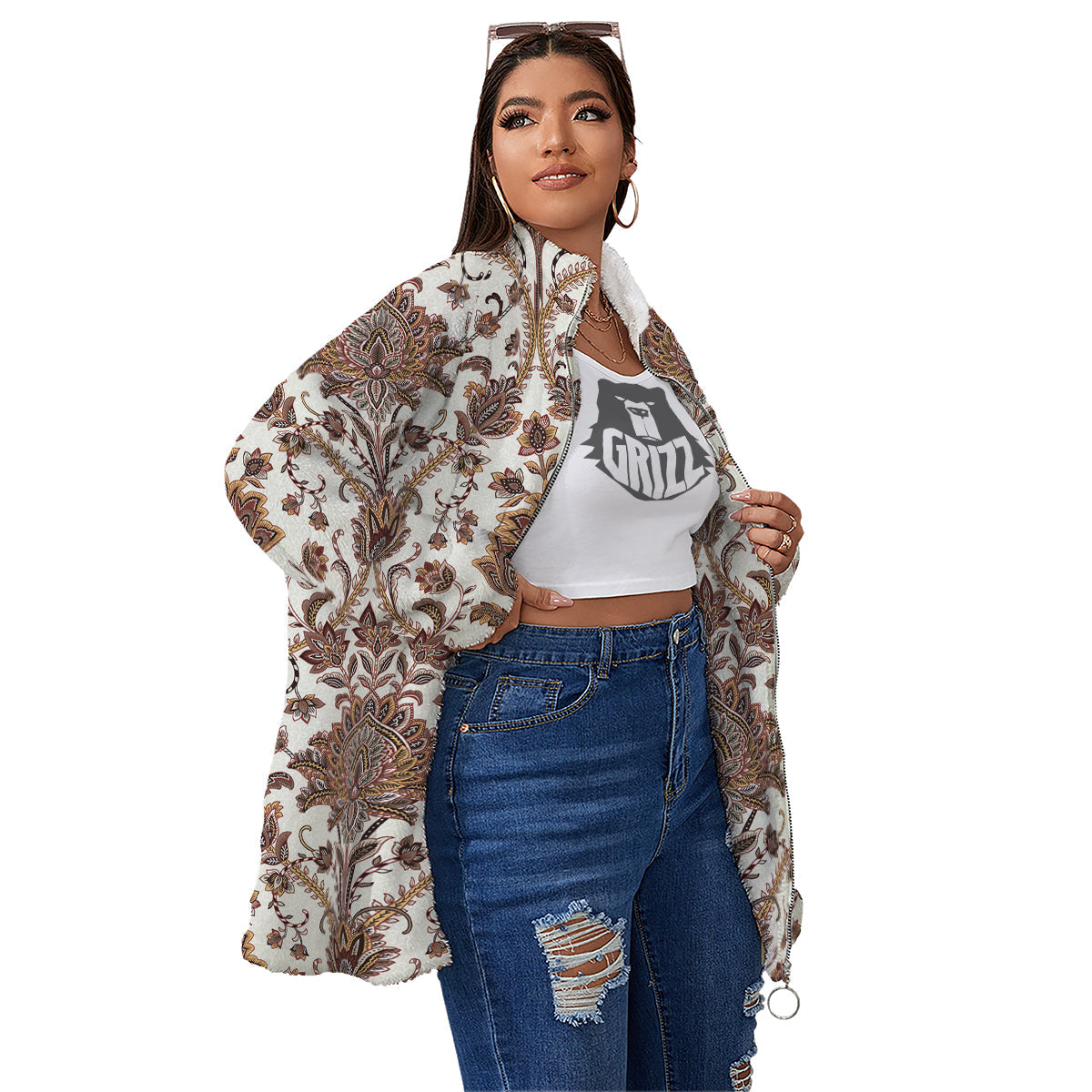Paisley Vintage Pattern Women's Sherpa Jacket-grizzshop