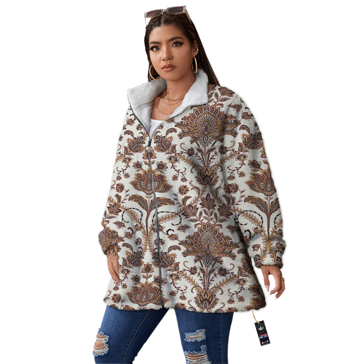 Paisley Vintage Pattern Women's Sherpa Jacket-grizzshop