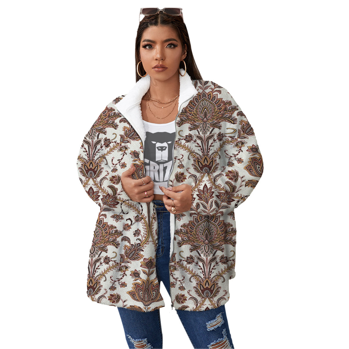 Paisley Vintage Pattern Women's Sherpa Jacket-grizzshop