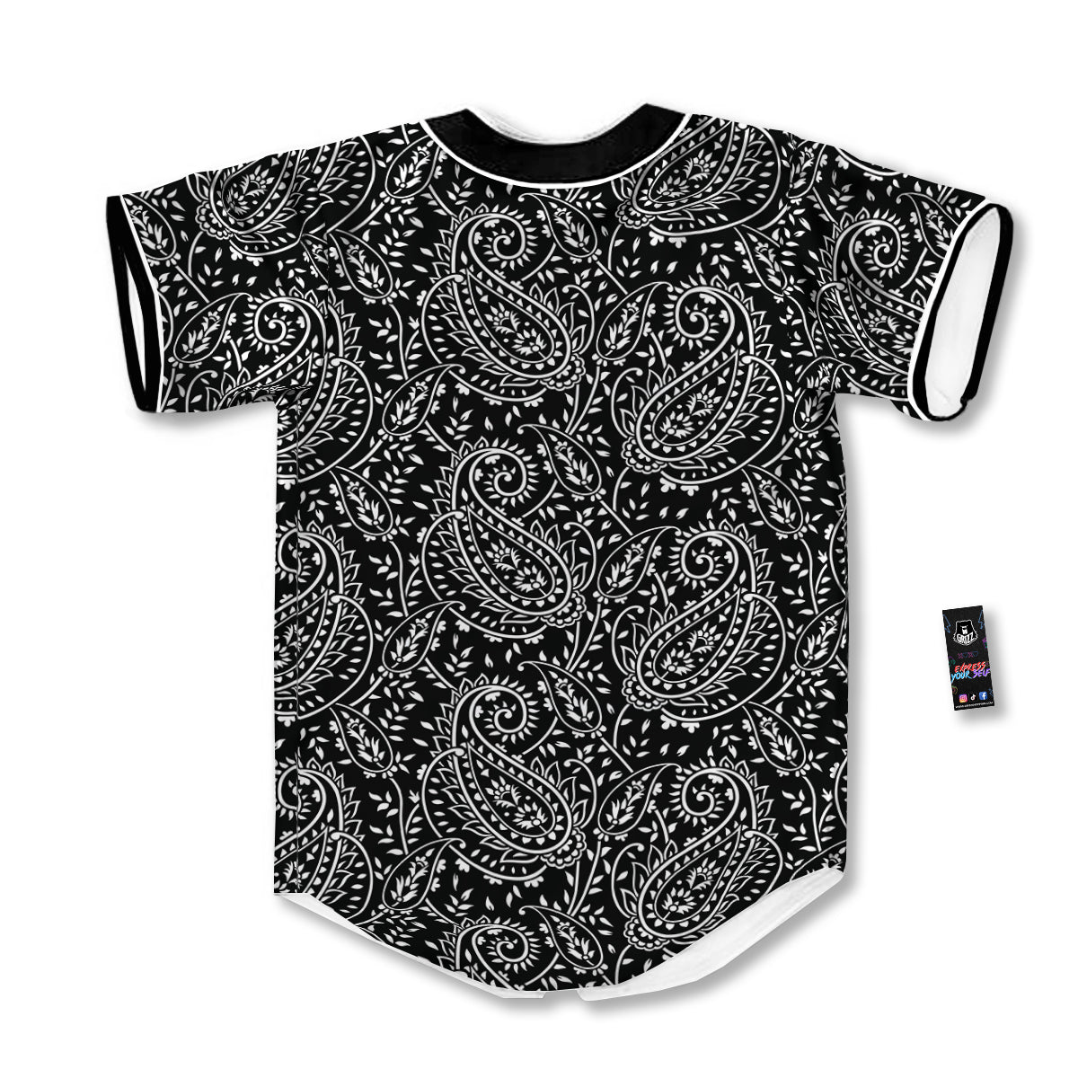 Paisley White And Black Print Pattern Baseball Jersey-grizzshop