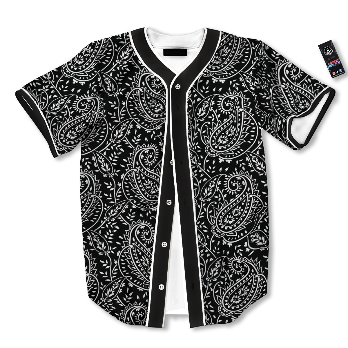 Paisley White And Black Print Pattern Baseball Jersey-grizzshop