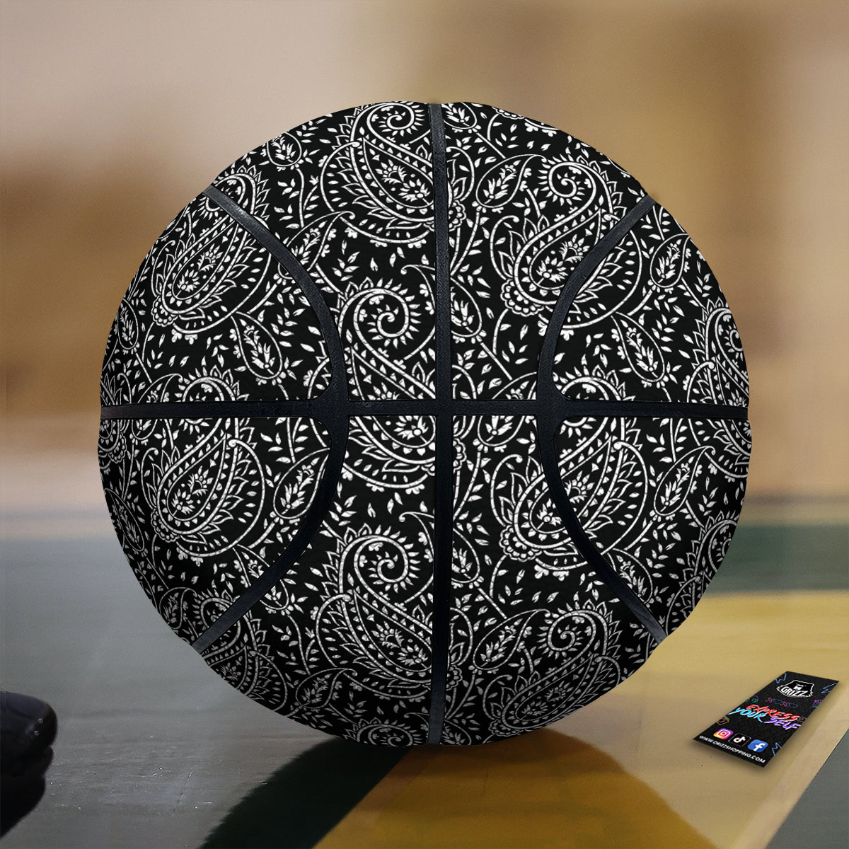 Paisley White And Black Print Pattern Basketball