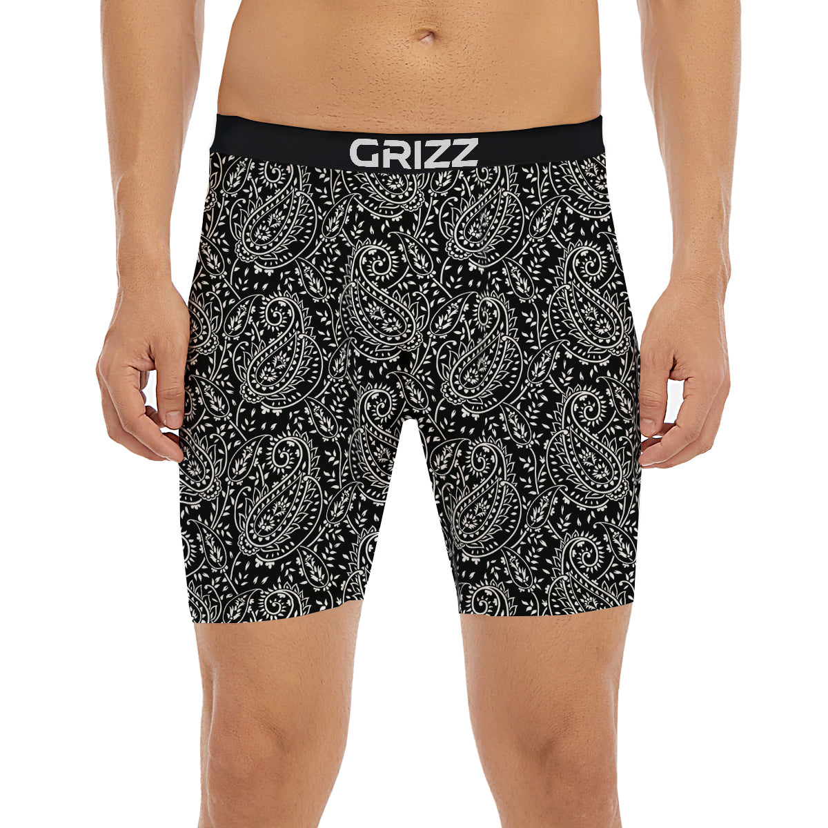 Paisley White And Black Print Pattern Boxer Briefs-grizzshop