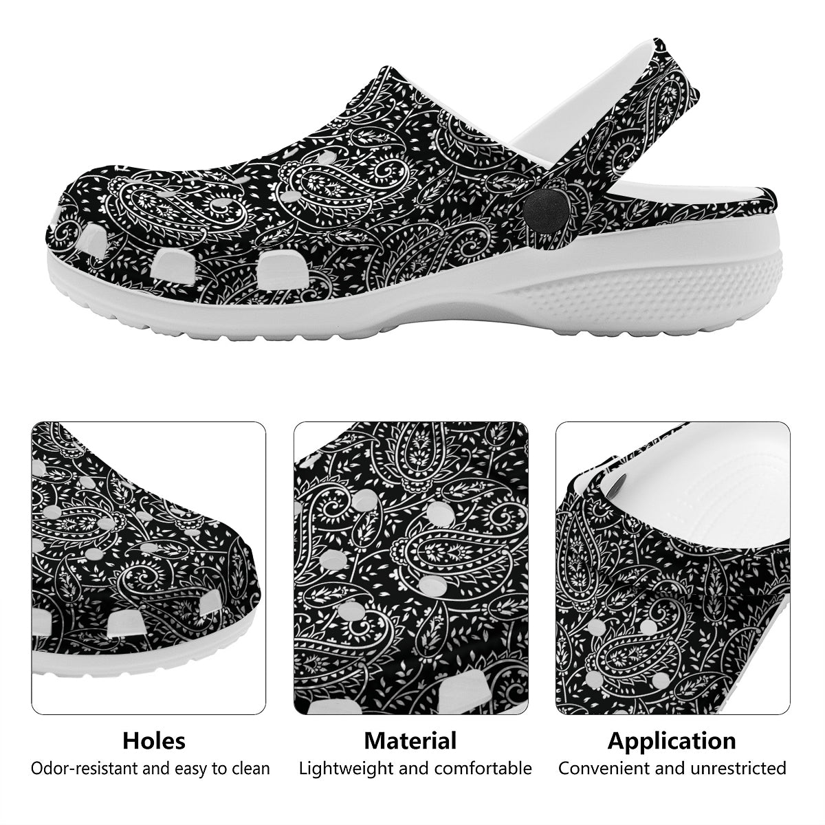 Paisley White And Black Print Pattern Clog-grizzshop