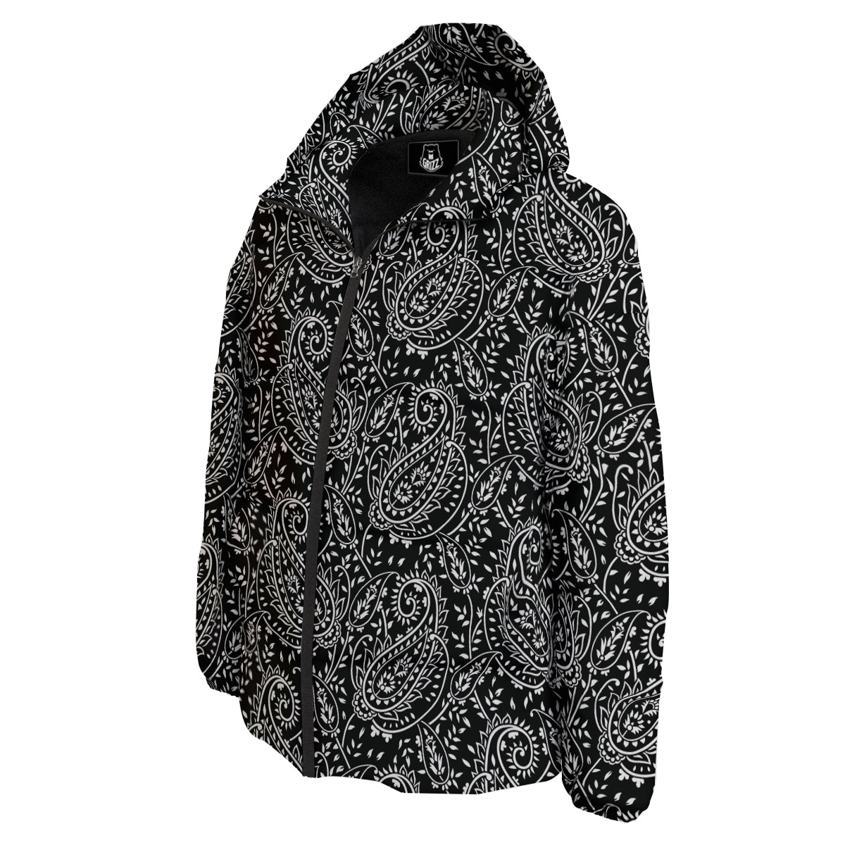 Paisley White And Black Print Pattern Down Jacket-grizzshop