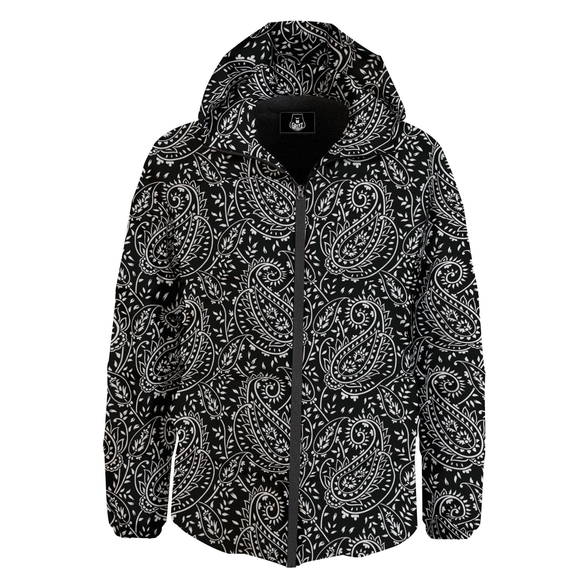 Paisley White And Black Print Pattern Down Jacket-grizzshop