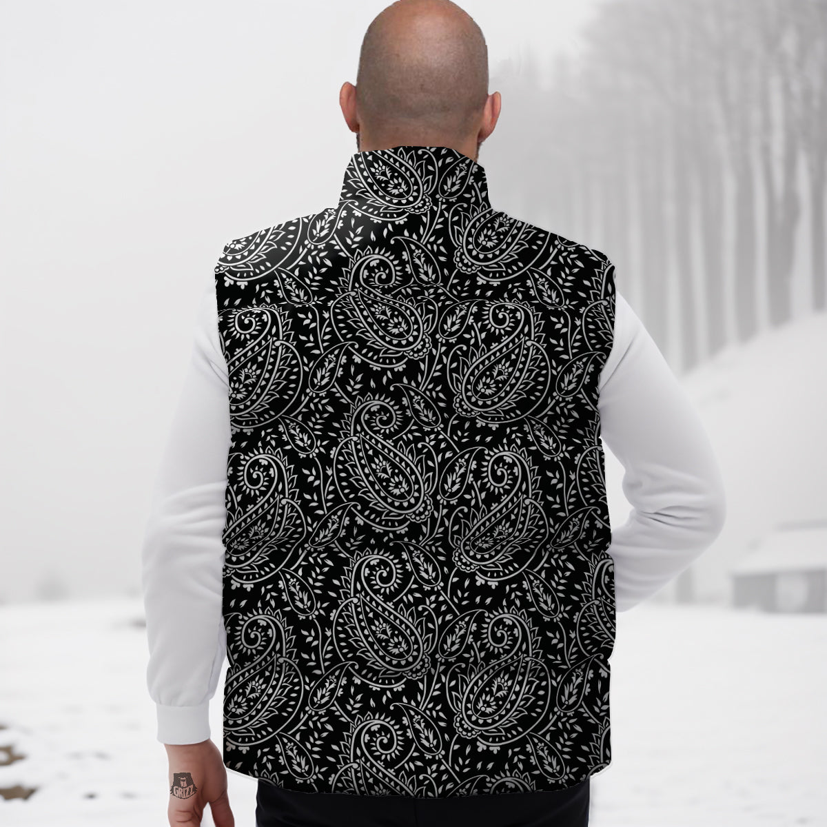 Paisley White And Black Print Pattern Down Vest