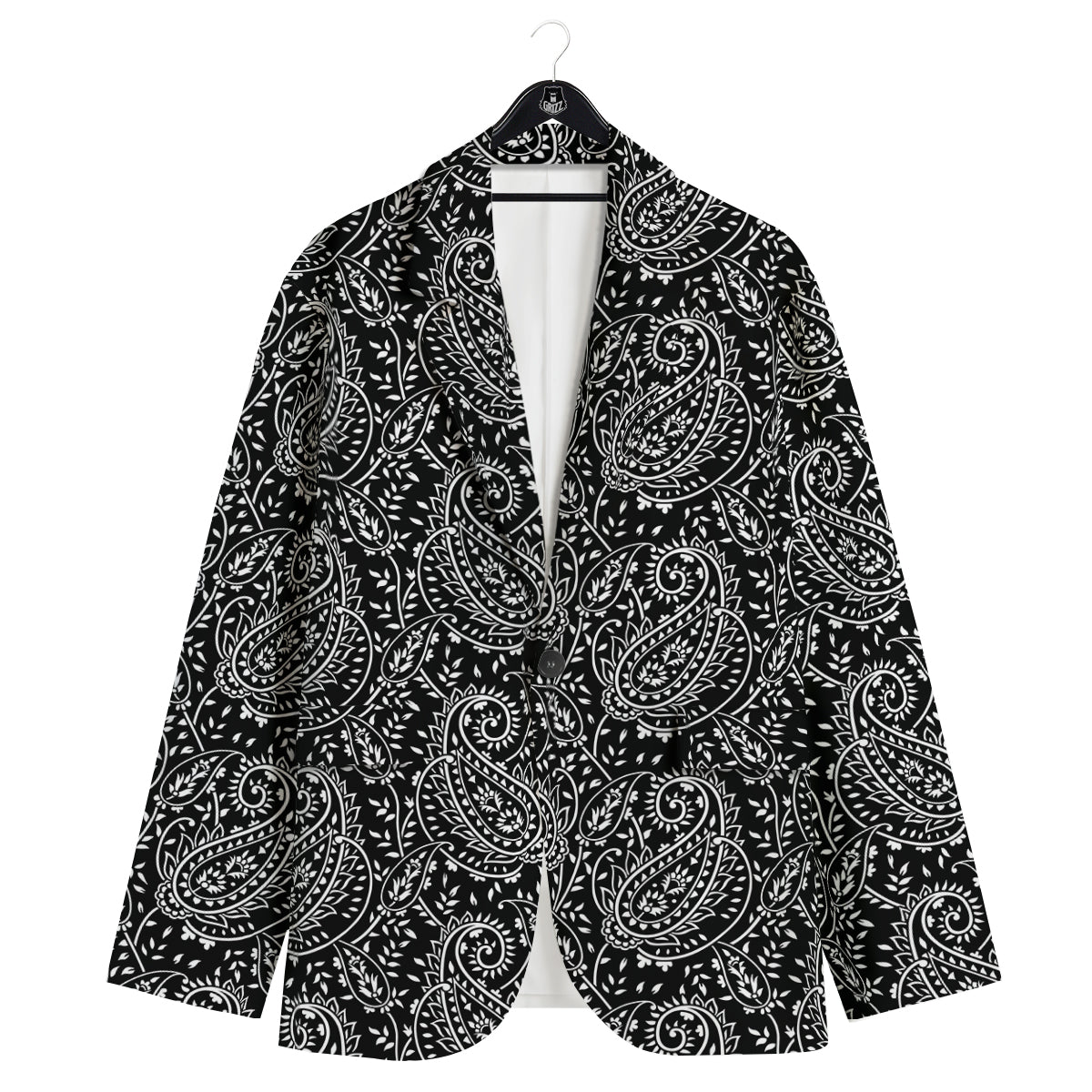 Paisley White And Black Print Pattern Men's Sport Coat-grizzshop