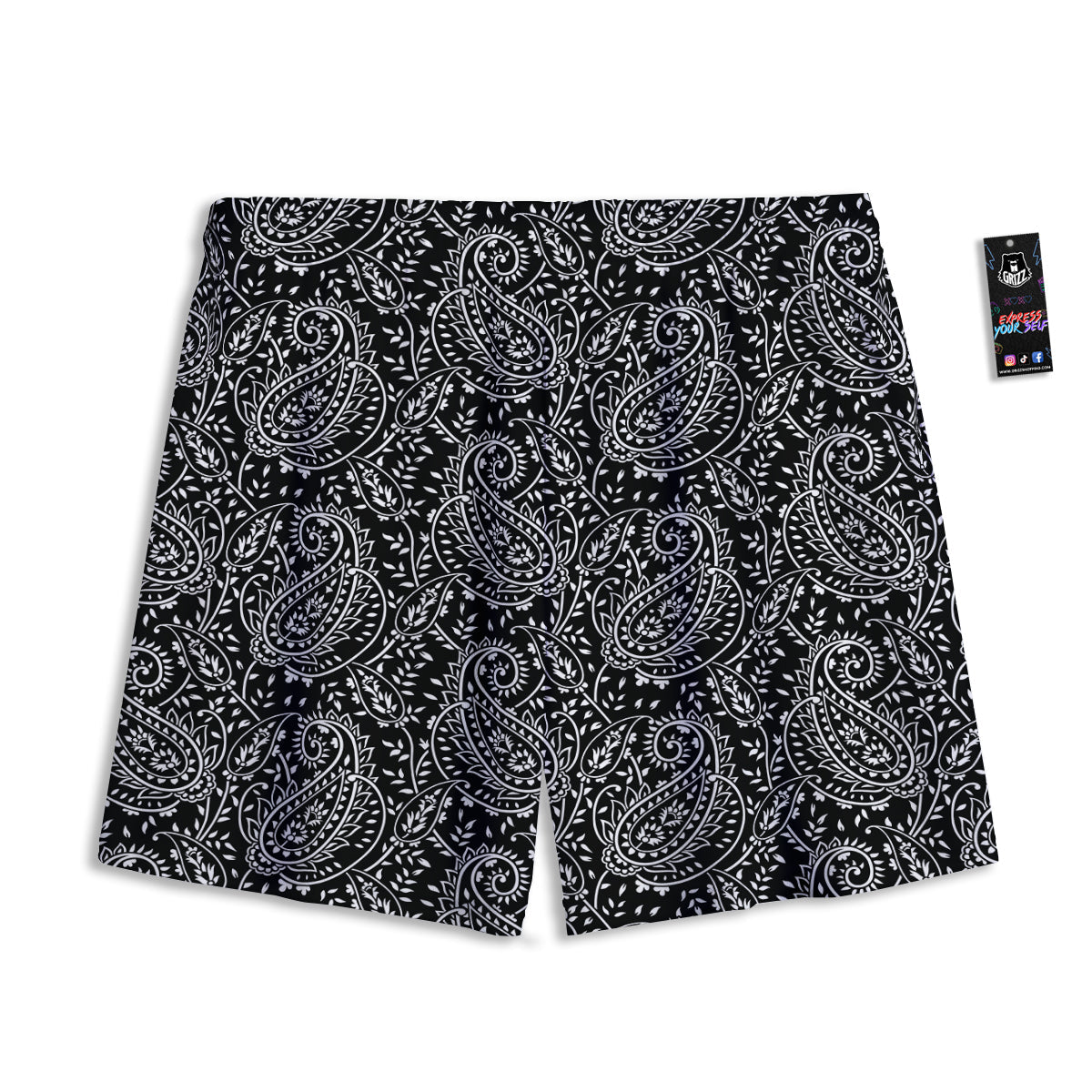 Paisley White And Black Print Pattern Mesh Shorts
