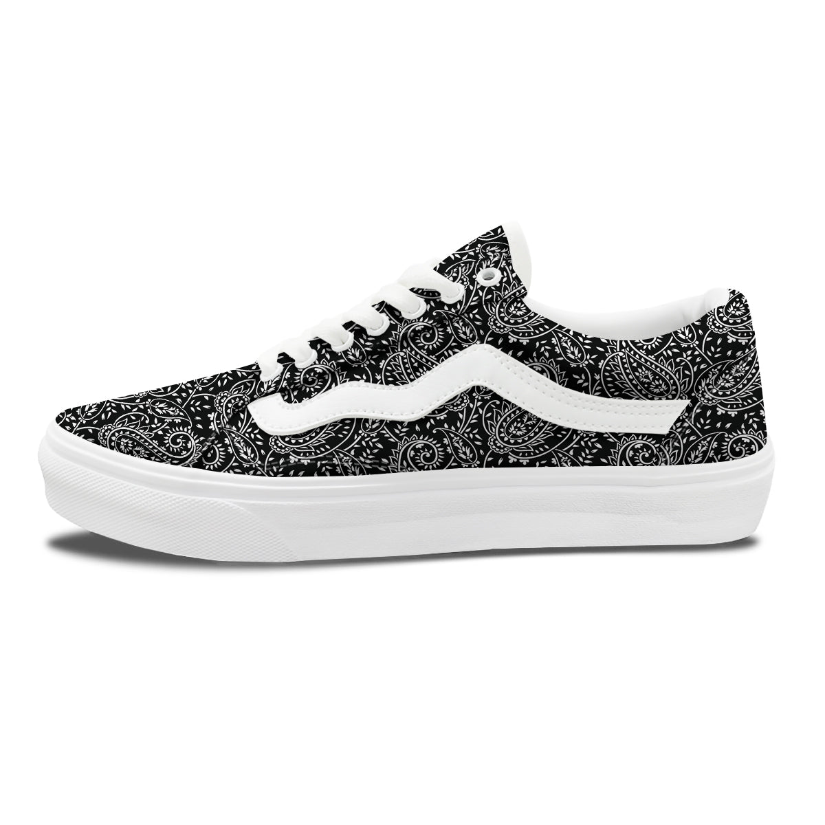 Paisley White And Black Print Pattern Skate Shoes-grizzshop