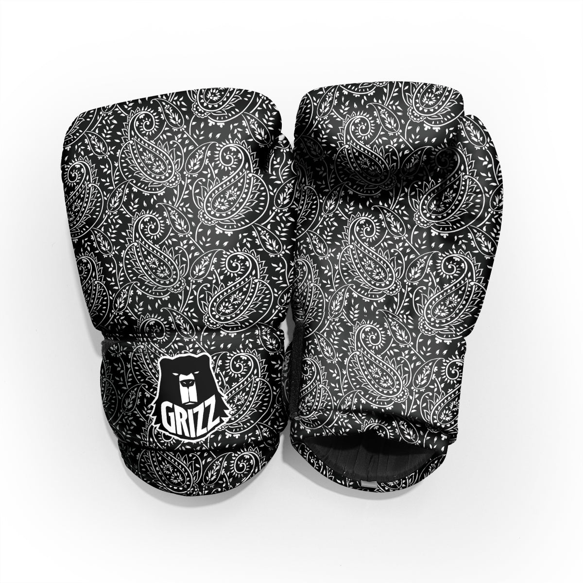 Paisley White And Black Print Pattern Pro Boxing Glove