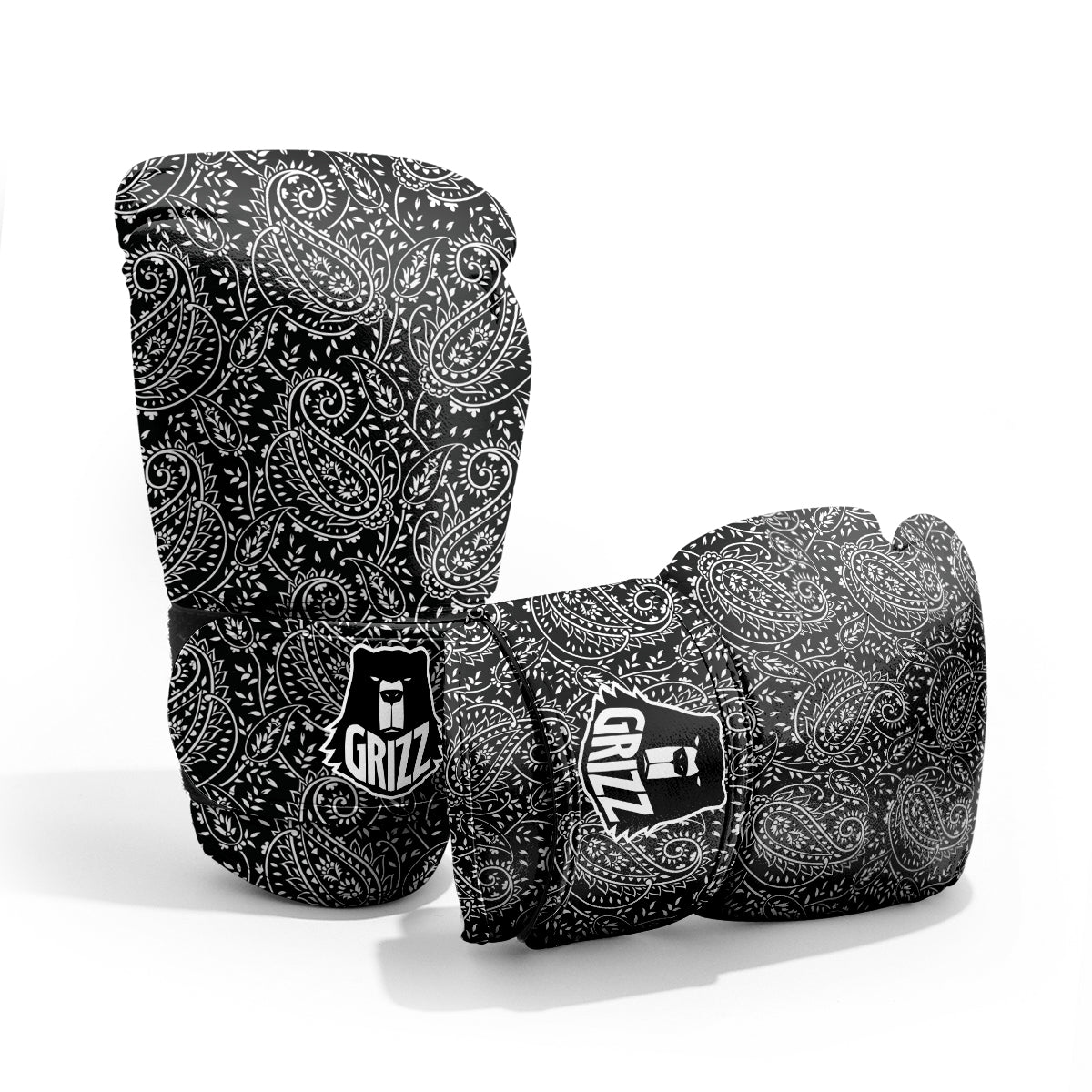 Paisley White And Black Print Pattern Pro Boxing Glove